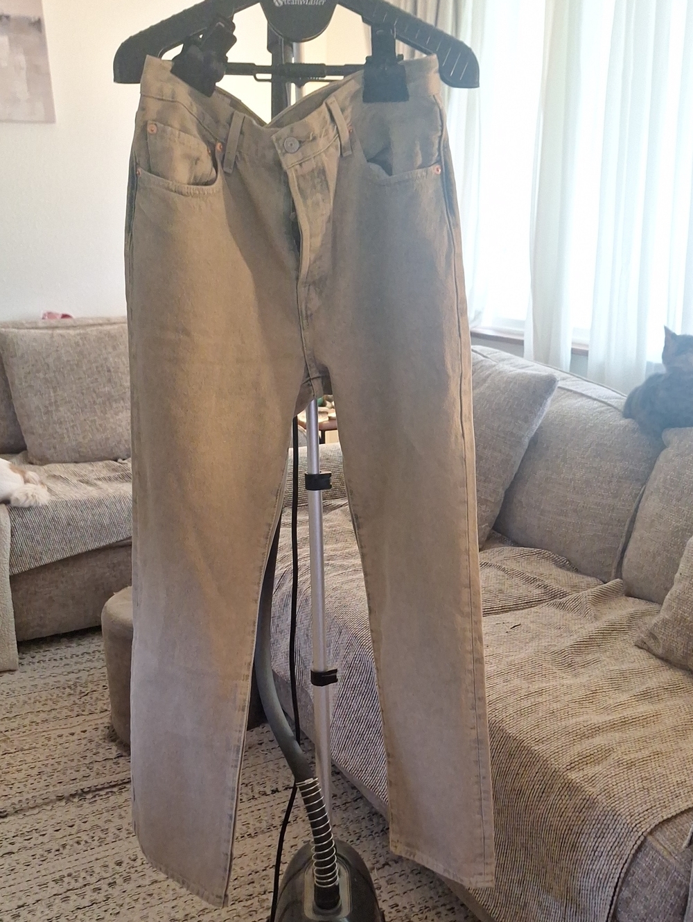 Levi's 501 Straight Leg Jean Cloudy Khaki Yellow Blue Denim Woman 29x30